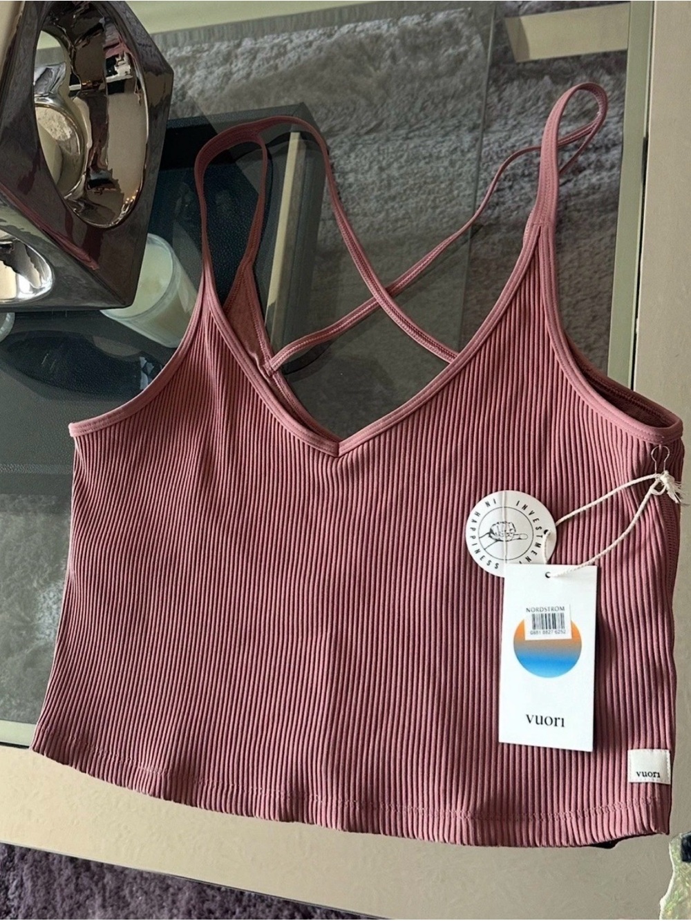 Vuori Ribbed Crossback Camisole in Dusty Rose - Picture 5 of 8